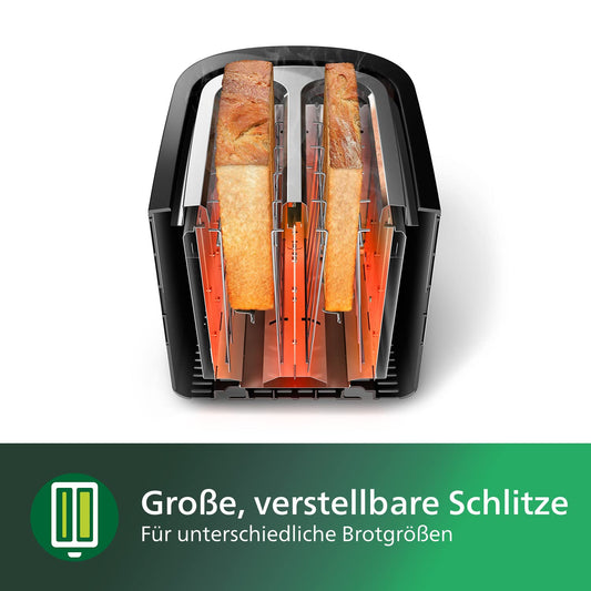 👉 Toaster mit 2 Schlitzen – 8 Bräunungsstufen, Brötchenaufsatz, Auftau- & Aufwärmfunktion, Liftfunktion, Abschaltautomatik, Schwarz
